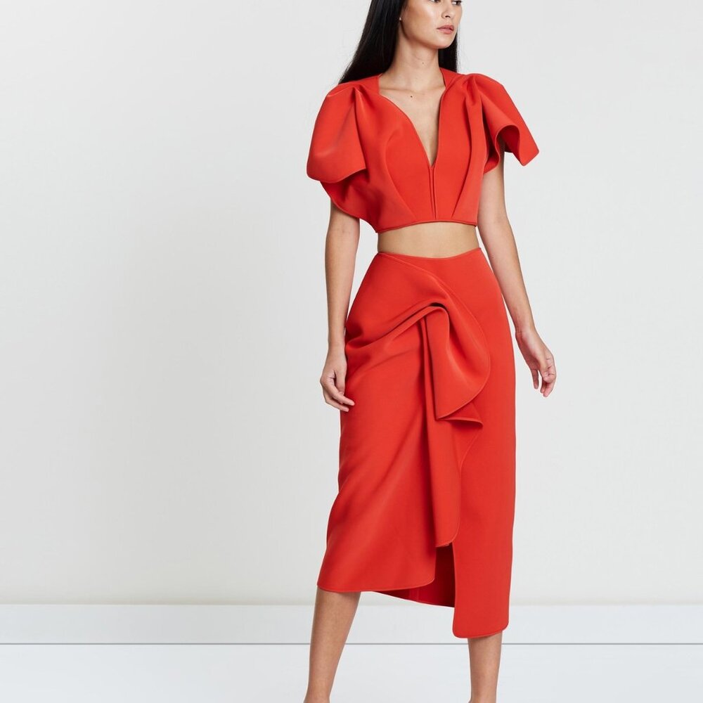 [NWT] Acler Crawford Ruffle Skirt - Tangerine Red (US4)